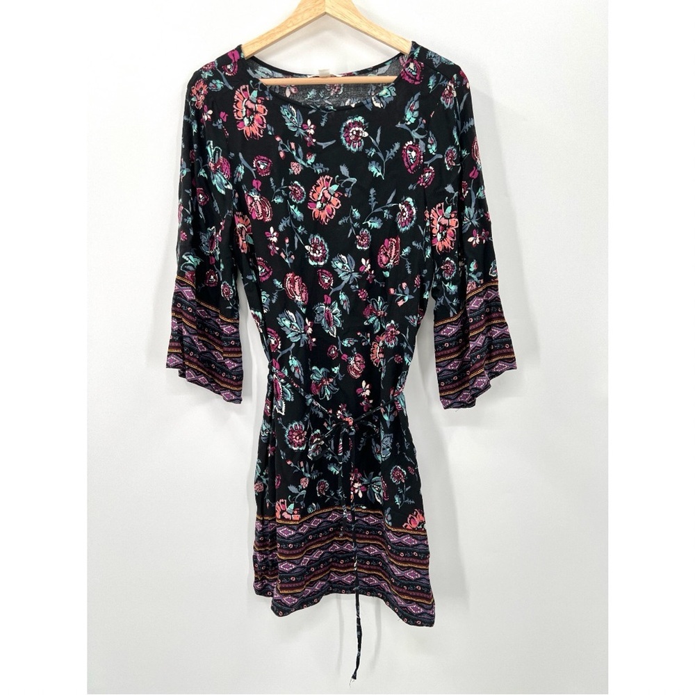 BEACH LUNCH LOUNGE Woman's Black & Floral Lightweight Midi Dress Size SP